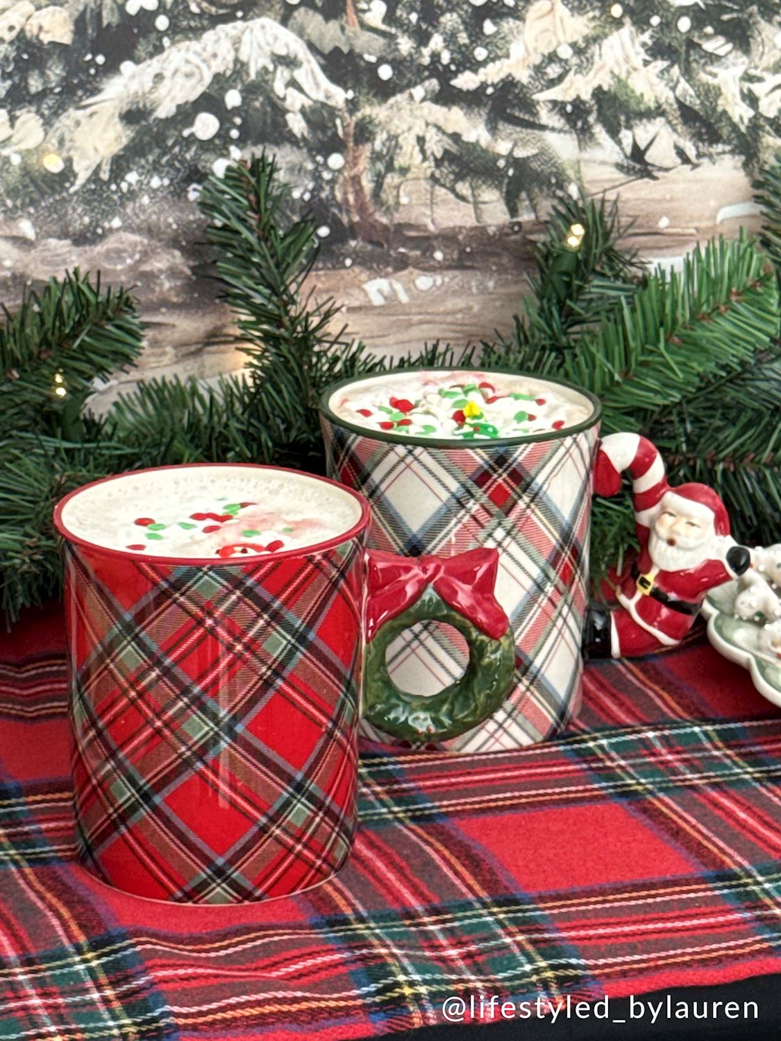 Santa Handle Tartan Mug