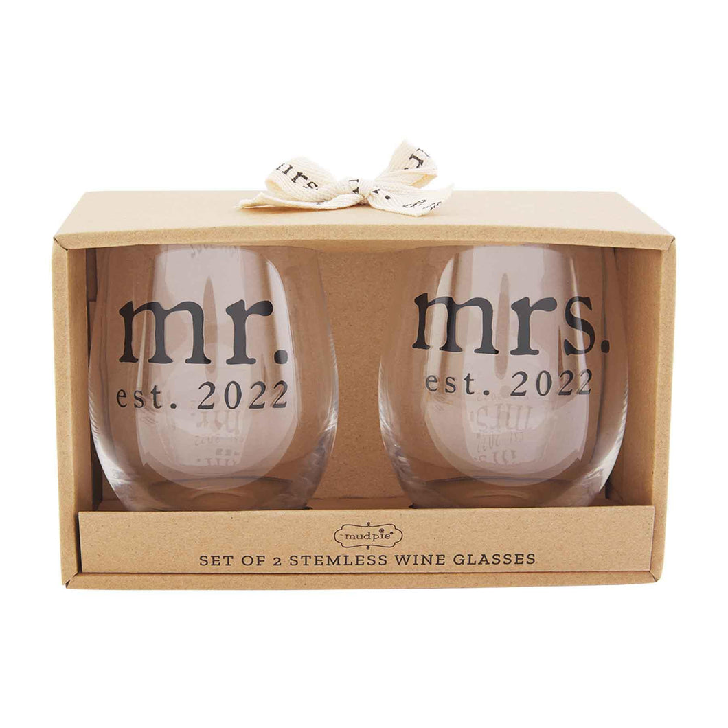 Mr. & Mrs. '22 - Stemless Wine Glass Set