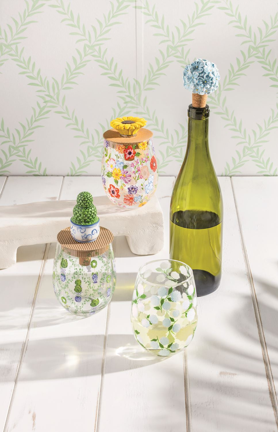 Floral Wine Glass & Topper Set