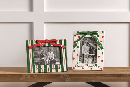 Stripe Ceramic Bow Christmas Frame