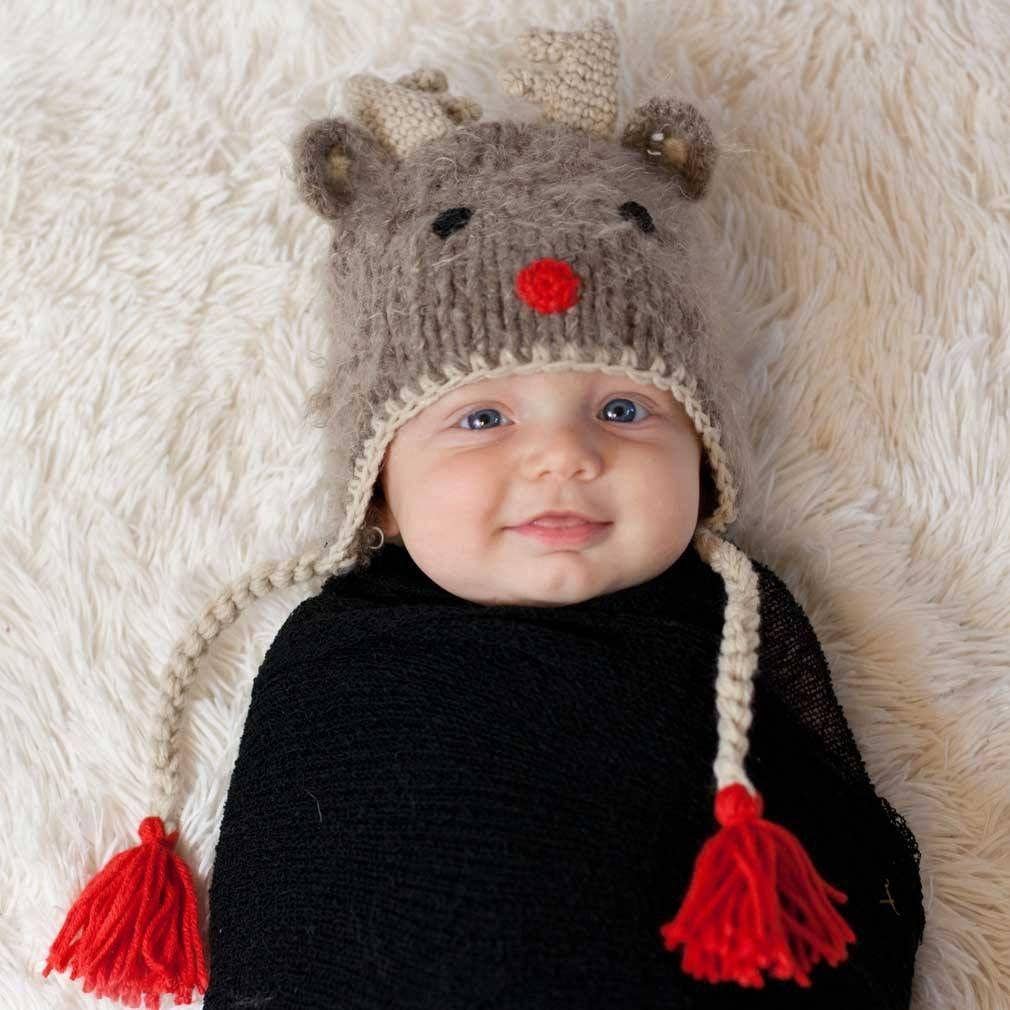 Knit Beanie Hat for Kids - Rudolph the Reindeer