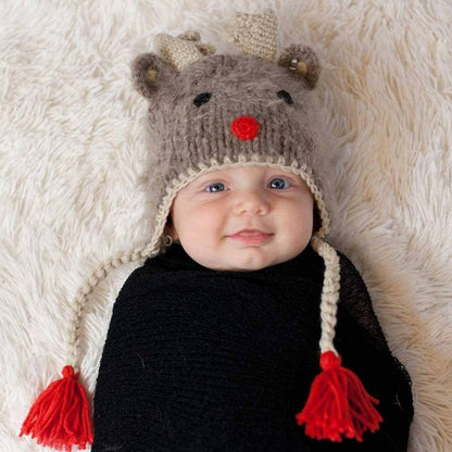 Knit Beanie Hat for Kids - Rudolph the Reindeer