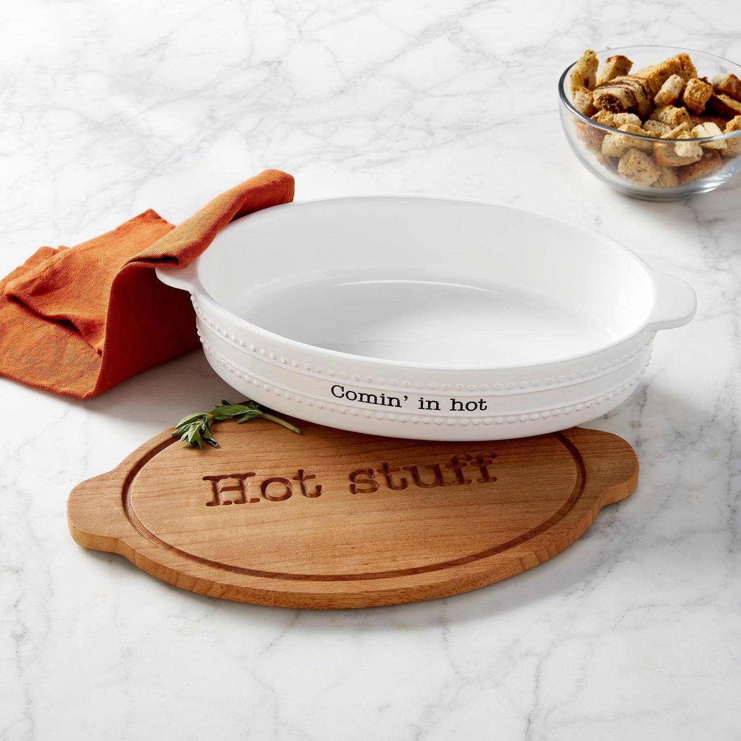 Hot Stuff Ceramic Baker & Trivet Set
