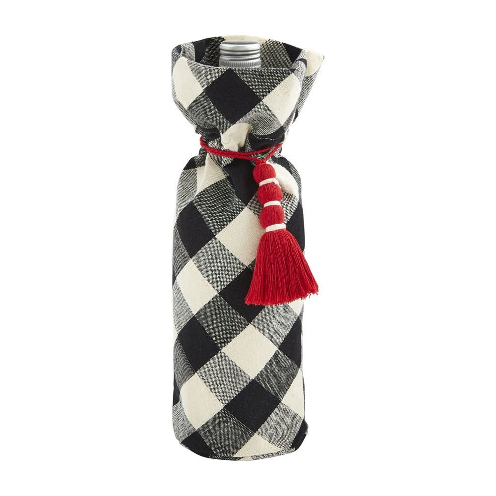 Buffalo Plaid Sack Wine Bag - Black