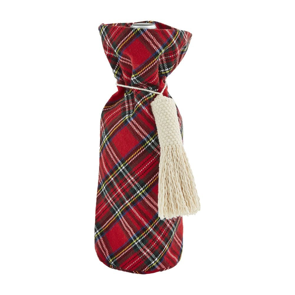 Tartan Plaid Sack Wine Bag - Red