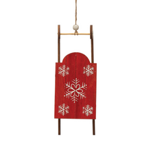 Load image into Gallery viewer, Wood Sled Ornament with Snowflakes