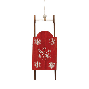 Wood Sled Ornament with Snowflakes
