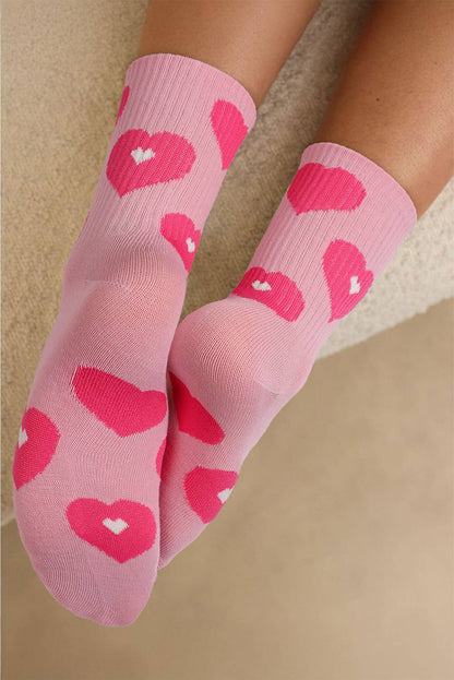 Valentine Heart Vibe Ribbed Trim Crew Socks