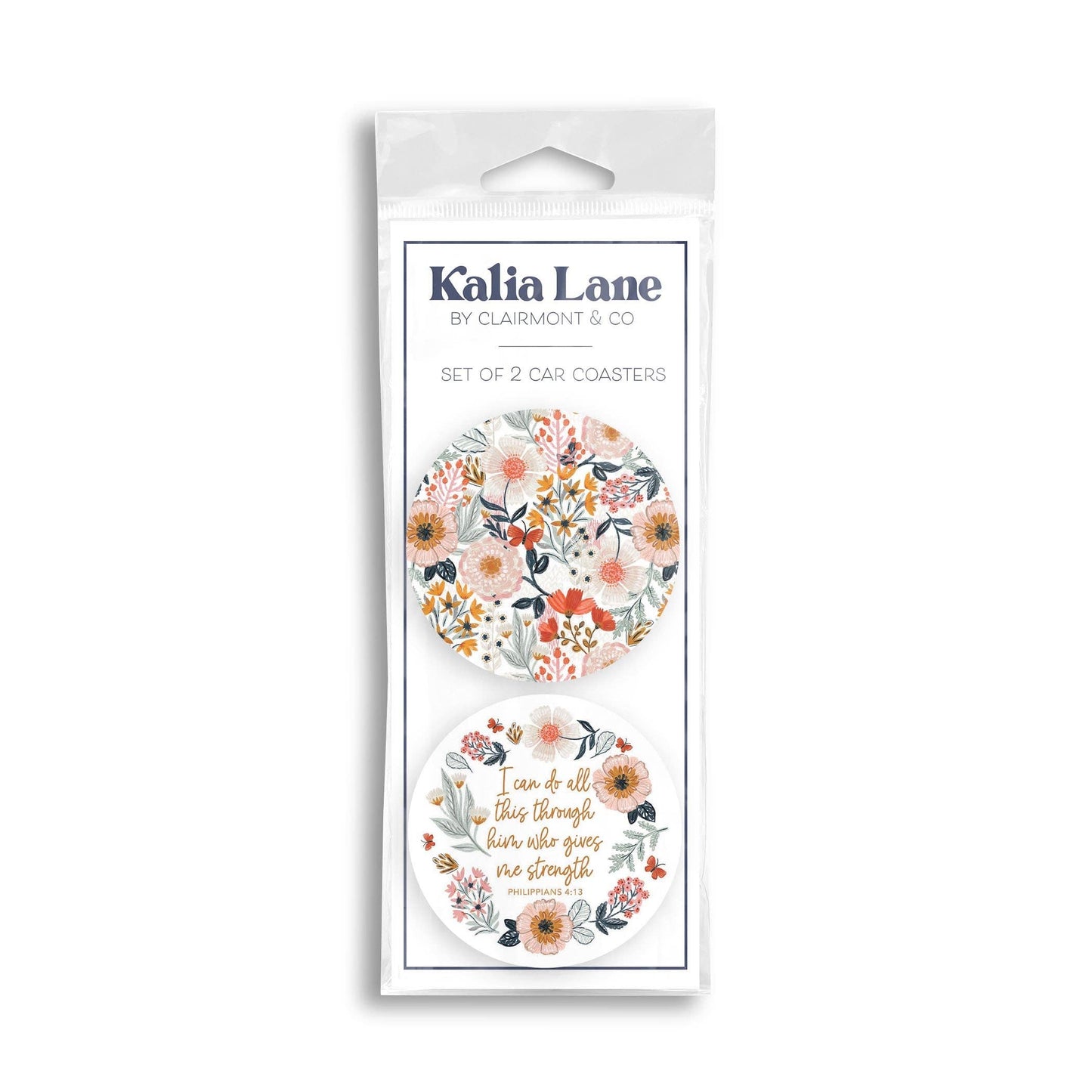 Kalia Lane Floral Bible Verse Car Coaster Set