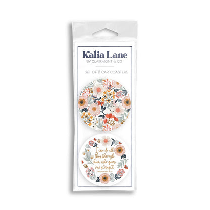 Kalia Lane Floral Bible Verse Car Coaster Set