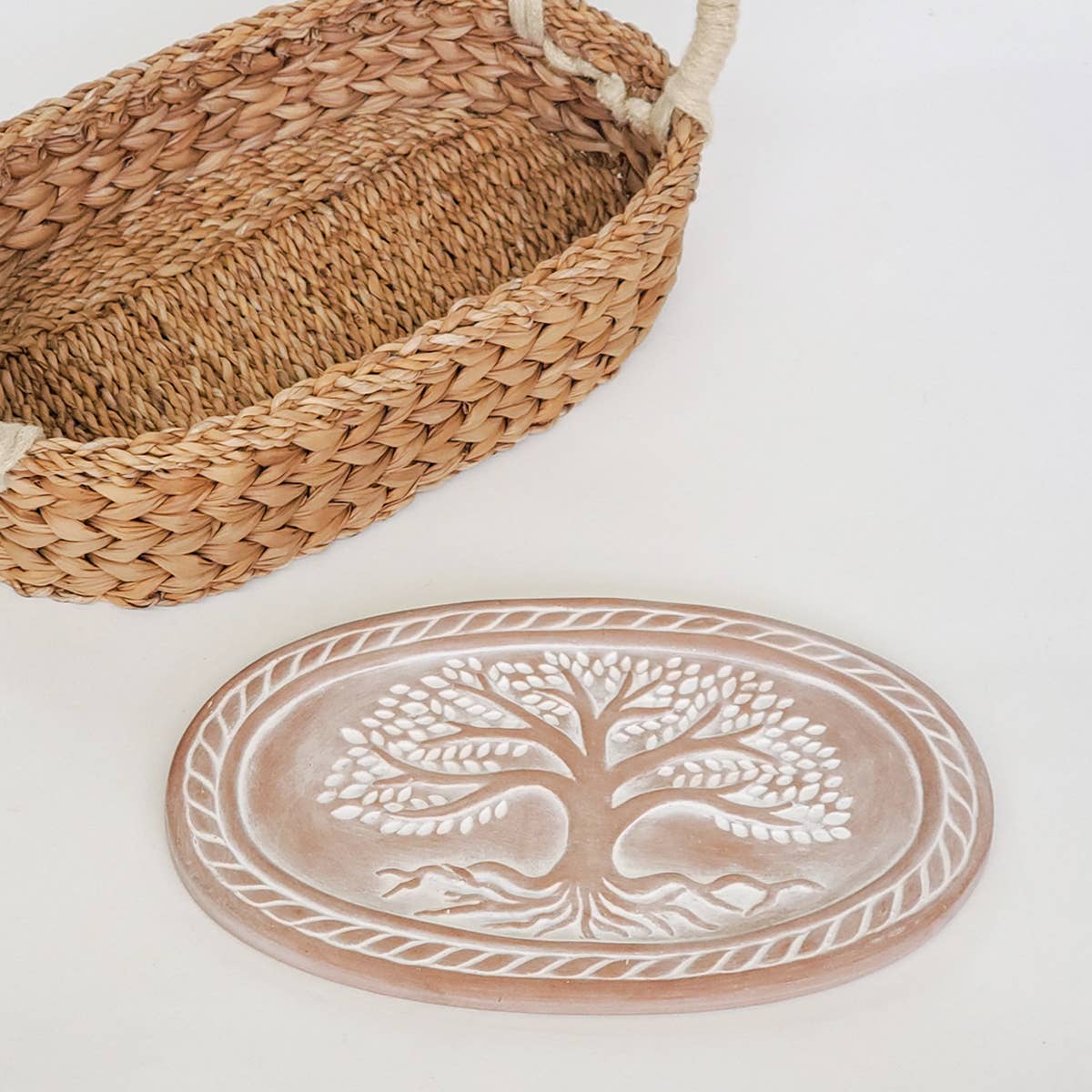 Oval Handmade Bread Warmer & Wicker Basket - Tree of Life