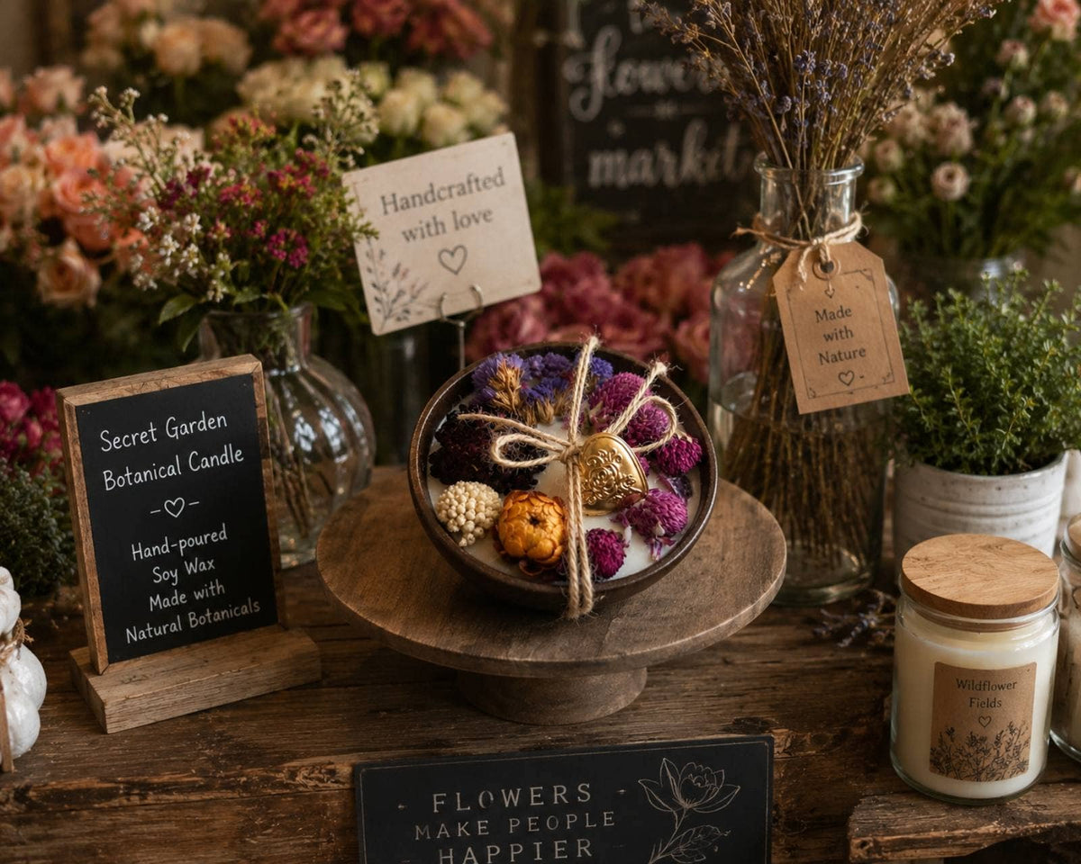 Wildflower Heart & Botanical Wooden Bowl Soy Candle