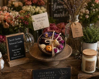 Wildflower Heart & Botanical Wooden Bowl Soy Candle