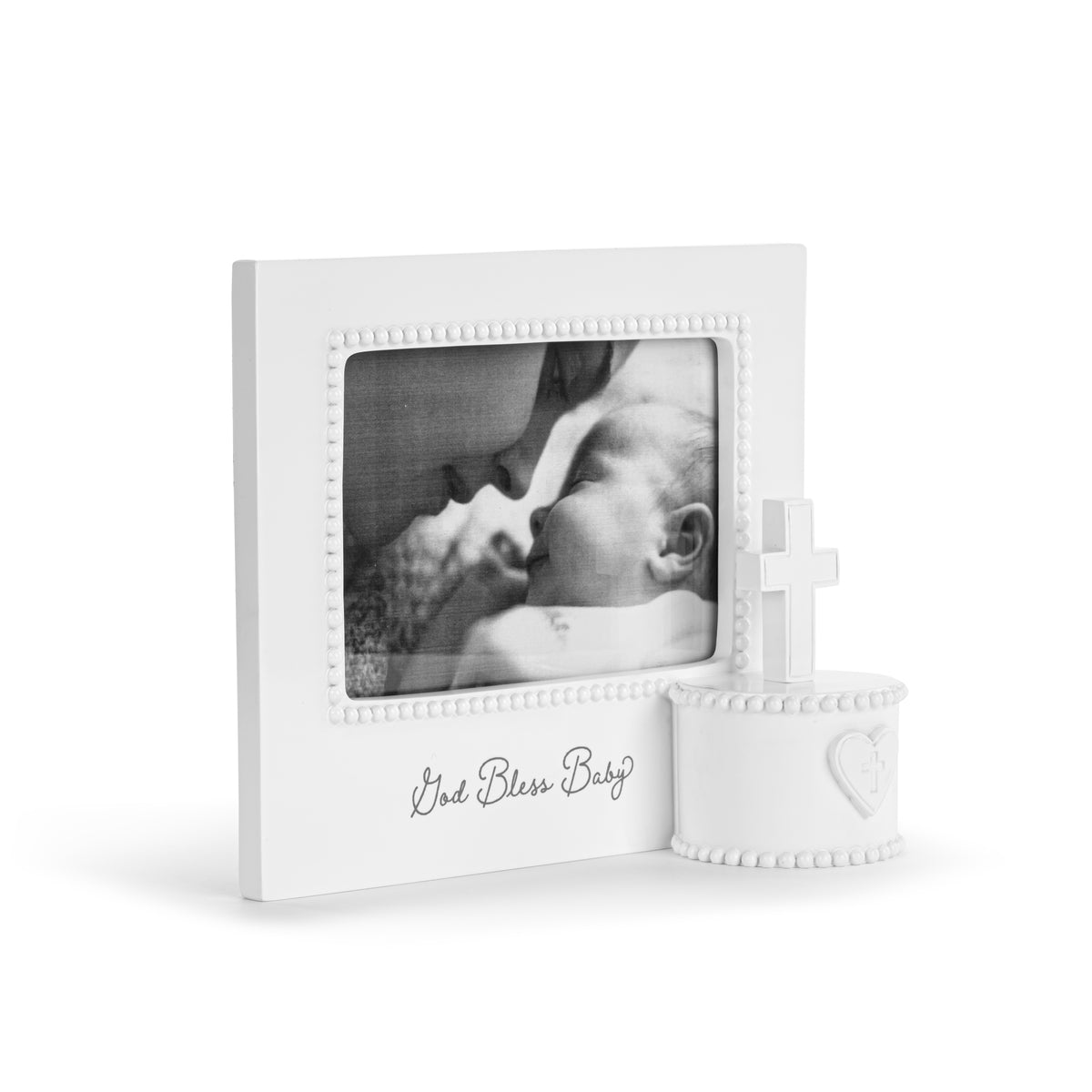 God Bless Baby Cream Cross Musical Frame
