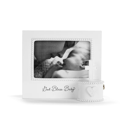 God Bless Baby Cream Cross Musical Frame