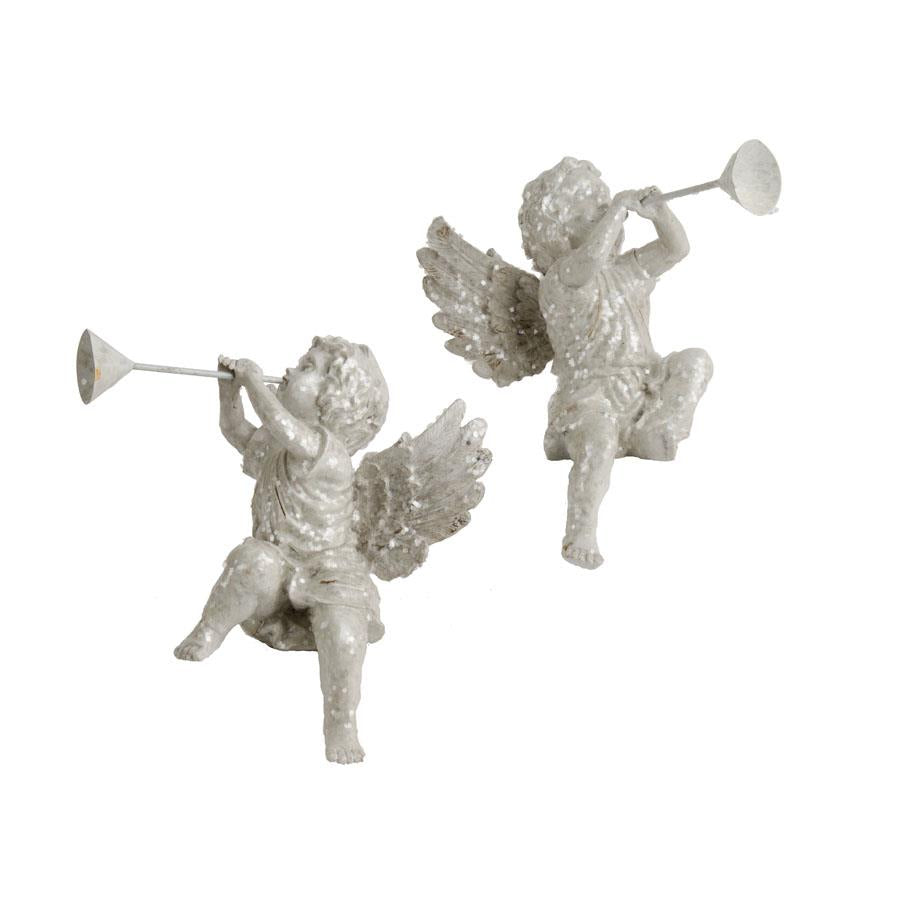 Sitting Glittered Cherub Statues