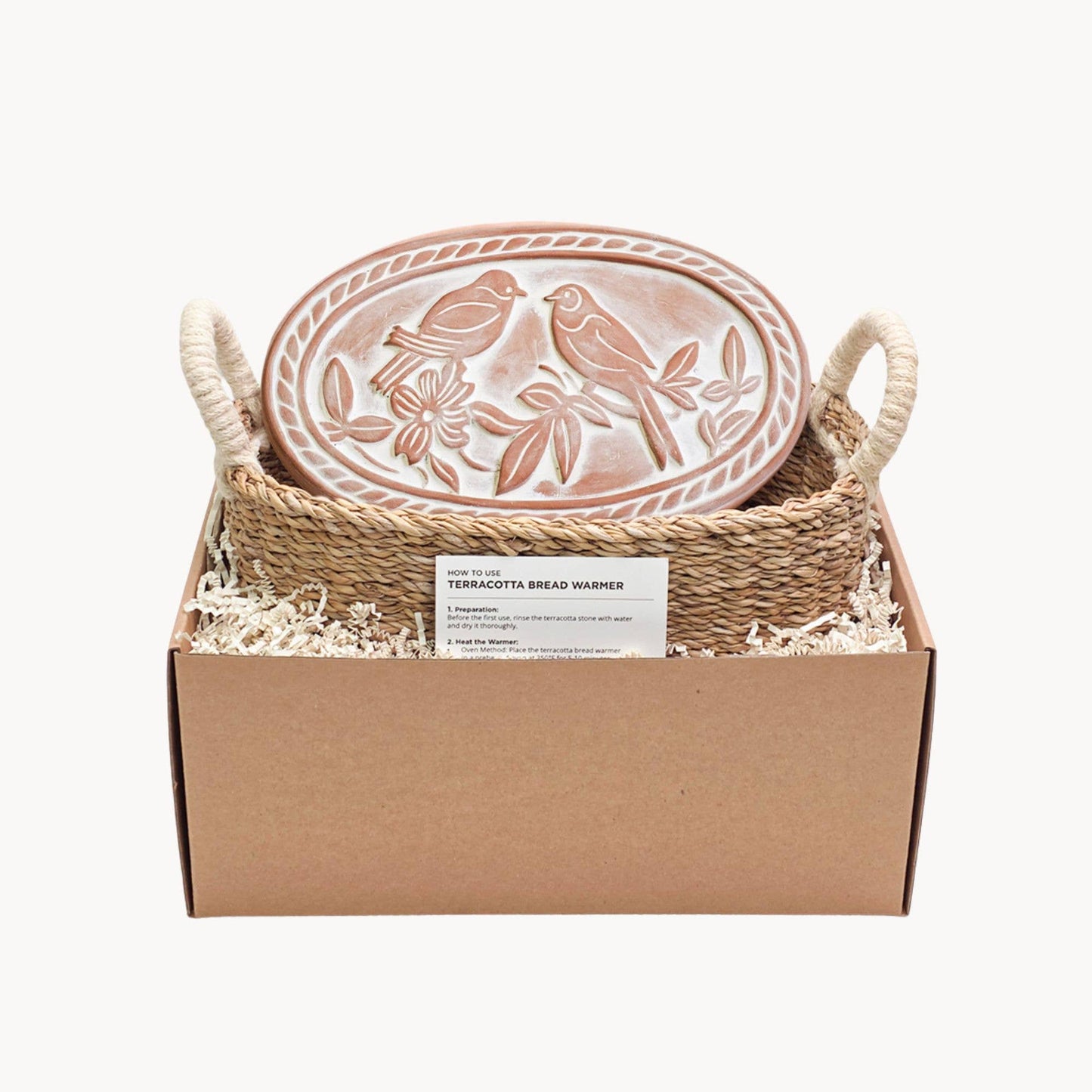 Oval Handmade Bread Warmer & Wicker Basket - Lovebirds