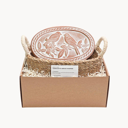 Oval Handmade Bread Warmer & Wicker Basket - Lovebirds