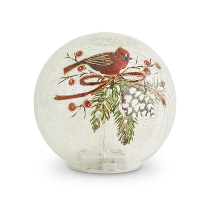 Light-Up Cardinal & Pinecone Globe Tabletop Sitter