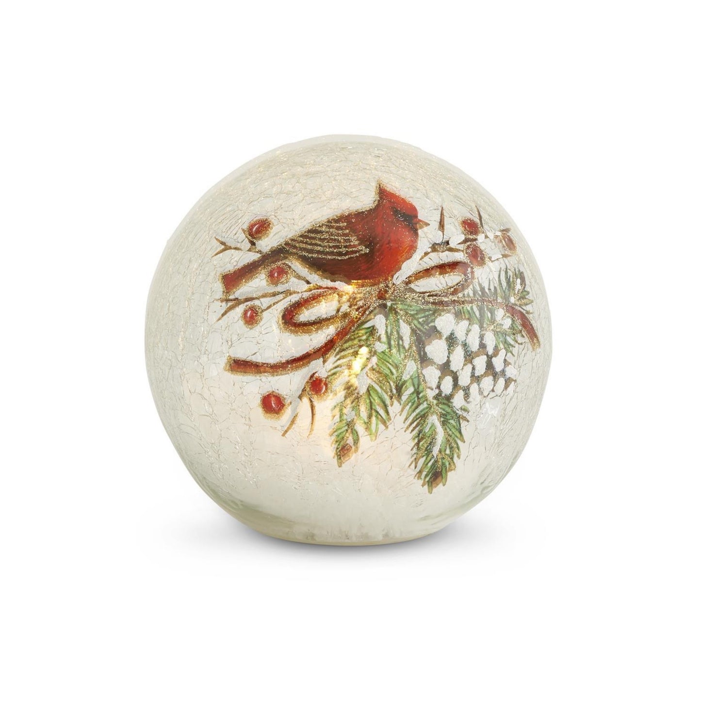 Light-Up Cardinal & Pinecone Globe Tabletop Sitter