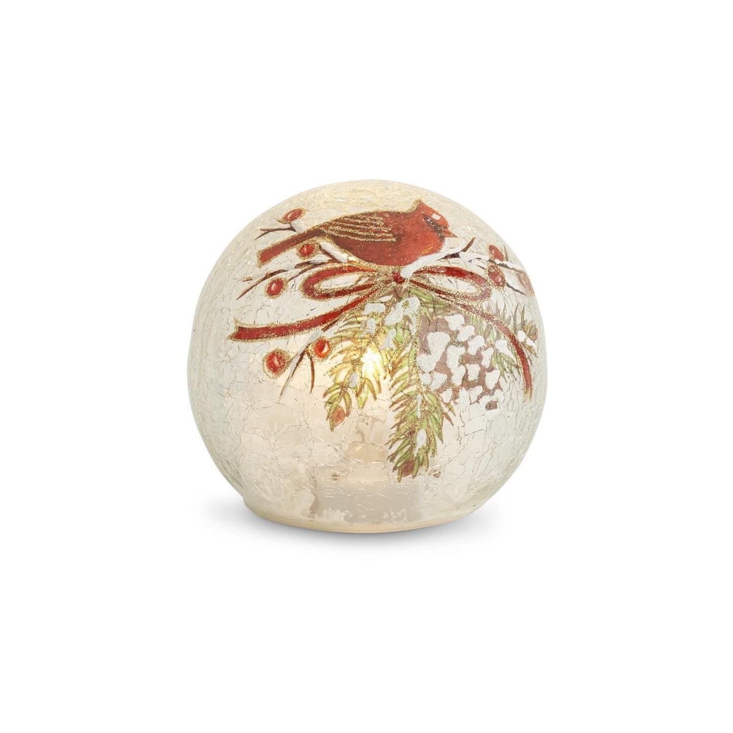 Light-Up Cardinal & Pinecone Globe Tabletop Sitter