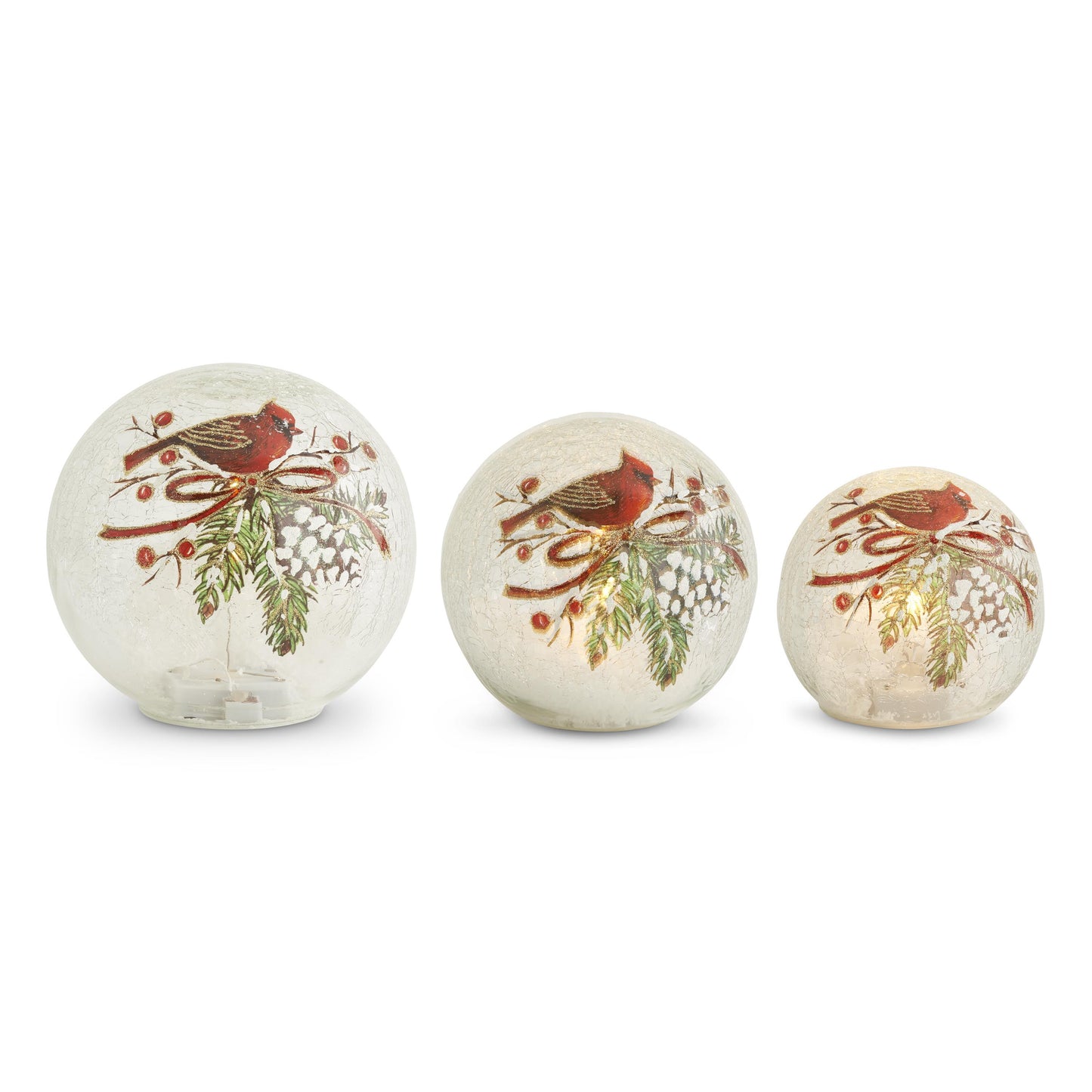 Light-Up Cardinal & Pinecone Globe Tabletop Sitter