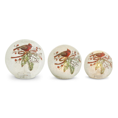 Light-Up Cardinal & Pinecone Globe Tabletop Sitter