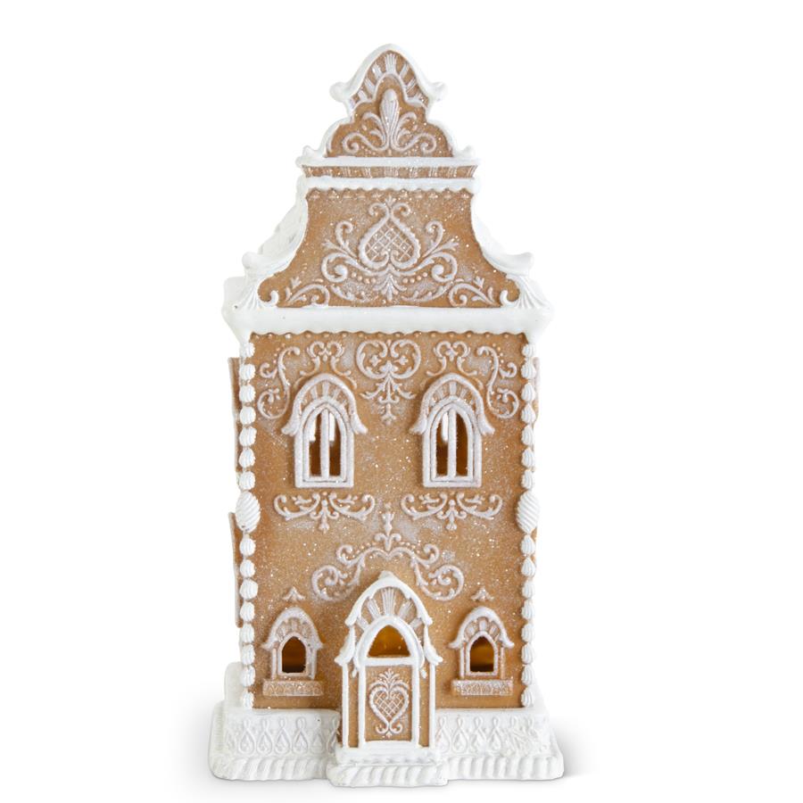 Brown Resin Glittered LED Gingerbread House with Timer