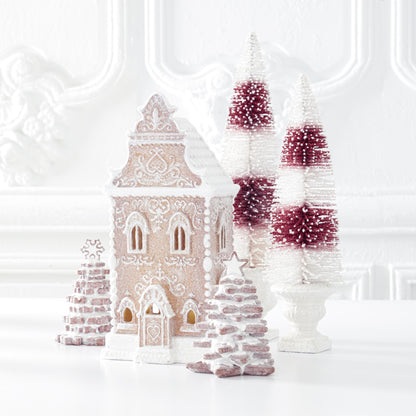 Brown Resin Glittered LED Gingerbread House with Timer