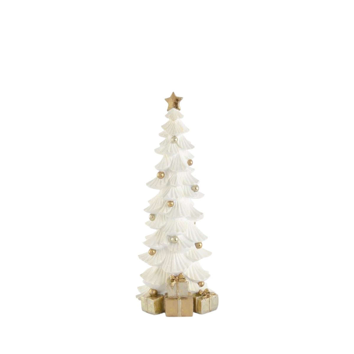 White Glittered Resin Trees & Gold Packages