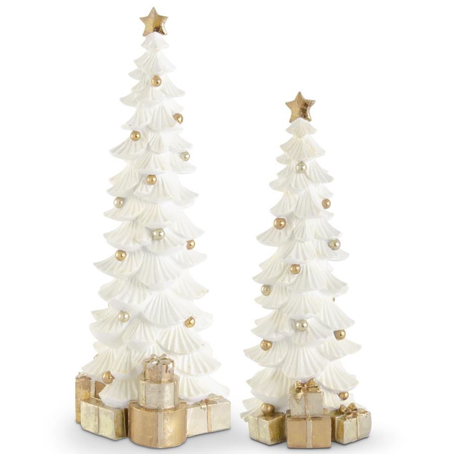 White Glittered Resin Trees & Gold Packages