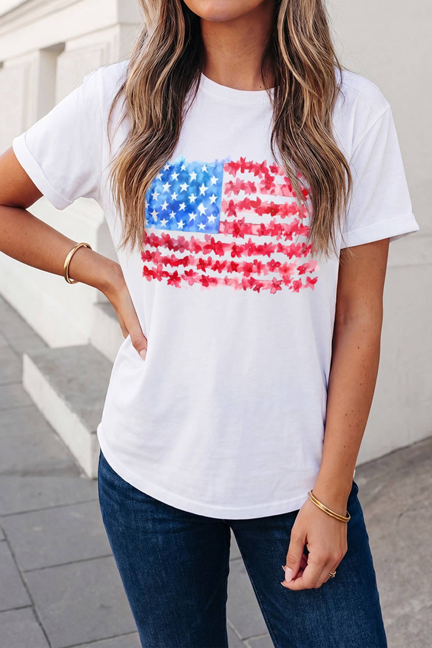 USA Flag Crew Neck Graphic Tee