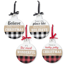 Load image into Gallery viewer, Black White &amp; Red Plaid Ornaments
