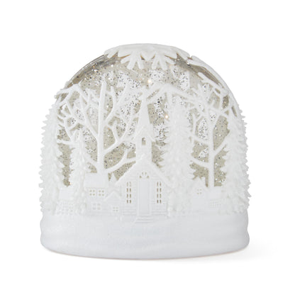 White Cutout Acrylic LED Oval Water Spinning Snow Globe