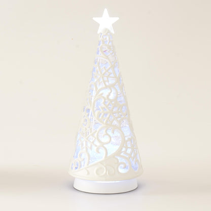 White Scrolled Snowflake Water Spinning LED Christmas Tree