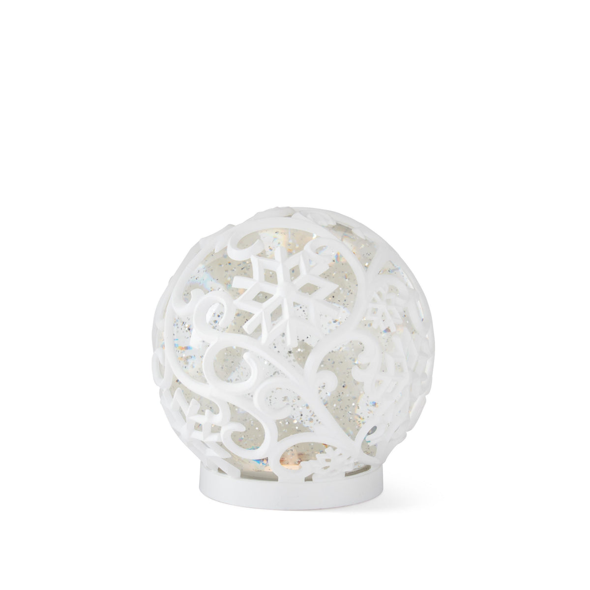White Scrolled Snowflake Water Spinning LED Water Globes