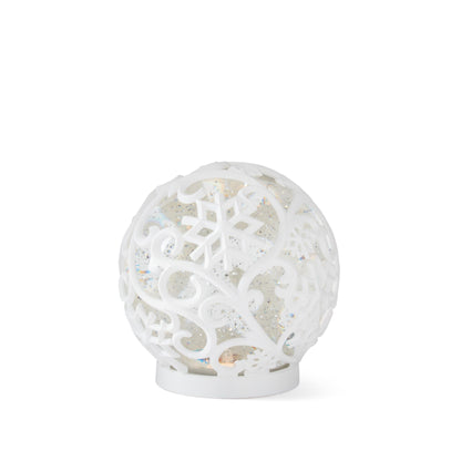 White Scrolled Snowflake Water Spinning LED Water Globes
