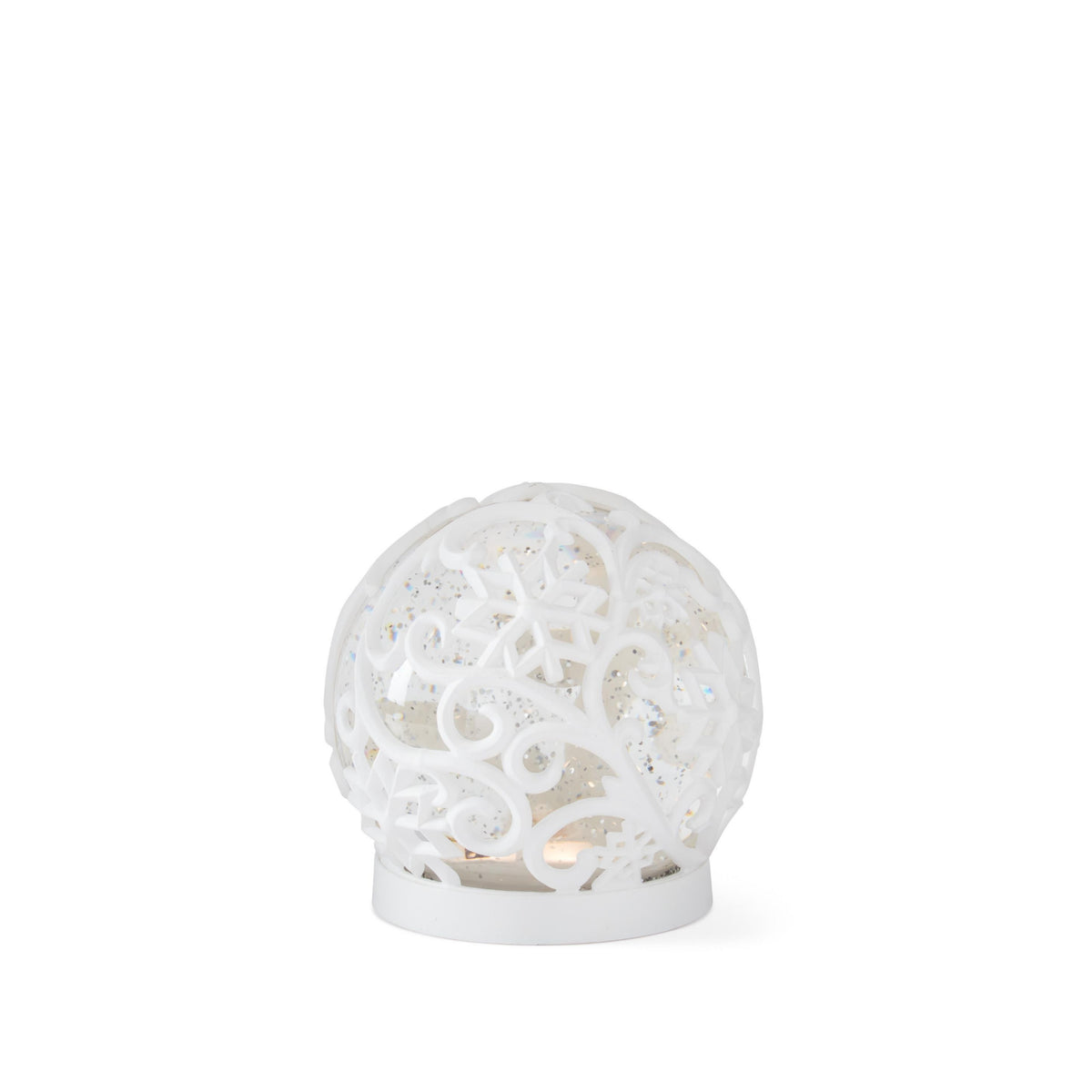 White Scrolled Snowflake Water Spinning LED Water Globes