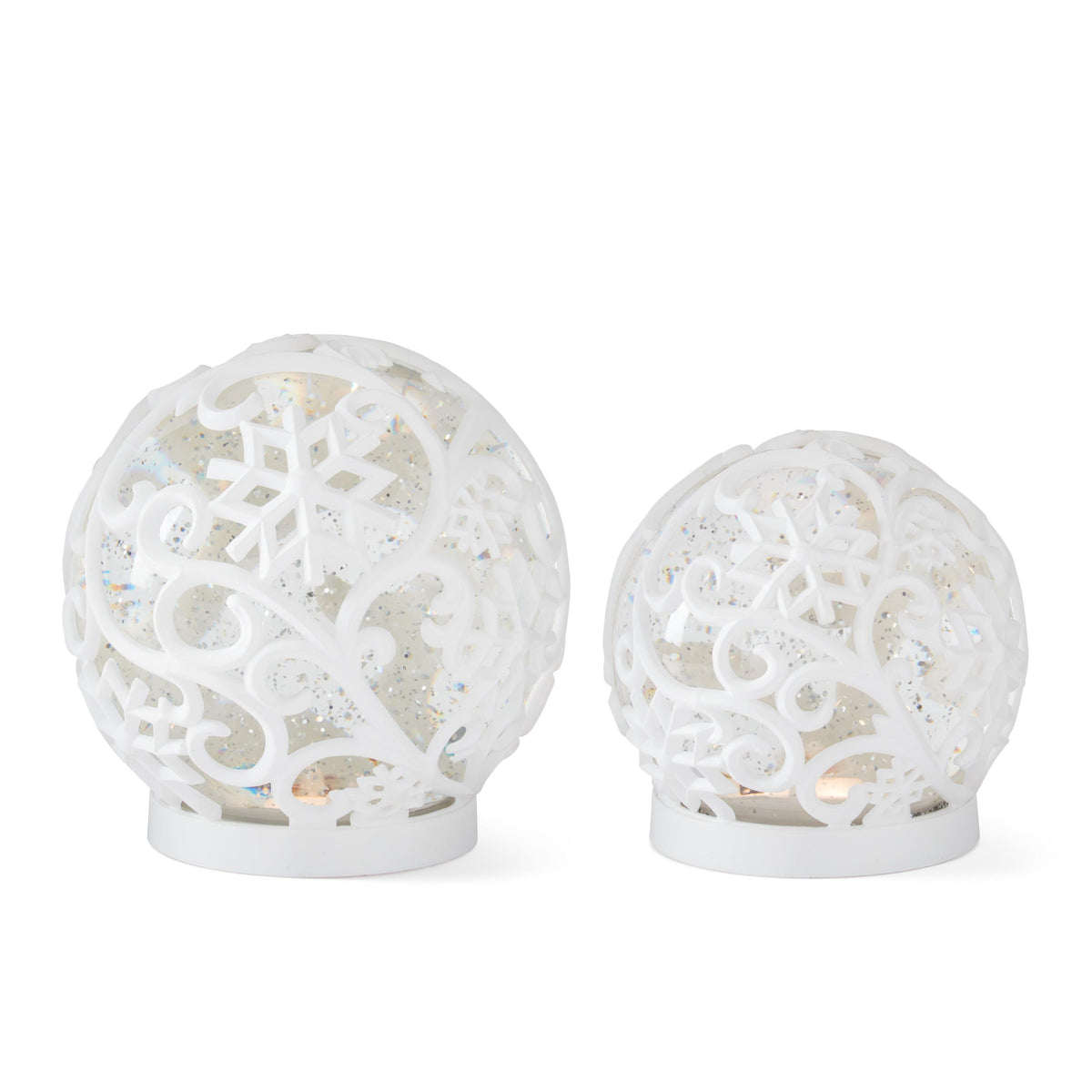 White Scrolled Snowflake Water Spinning LED Water Globes