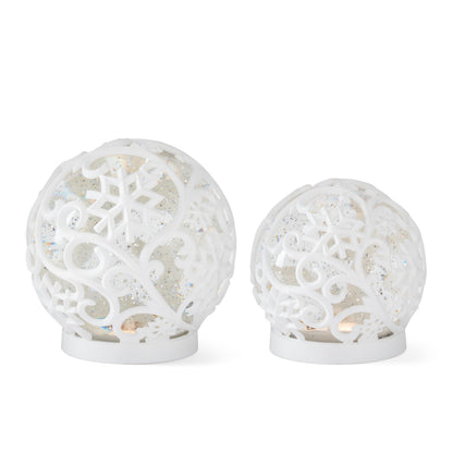 White Scrolled Snowflake Water Spinning LED Water Globes