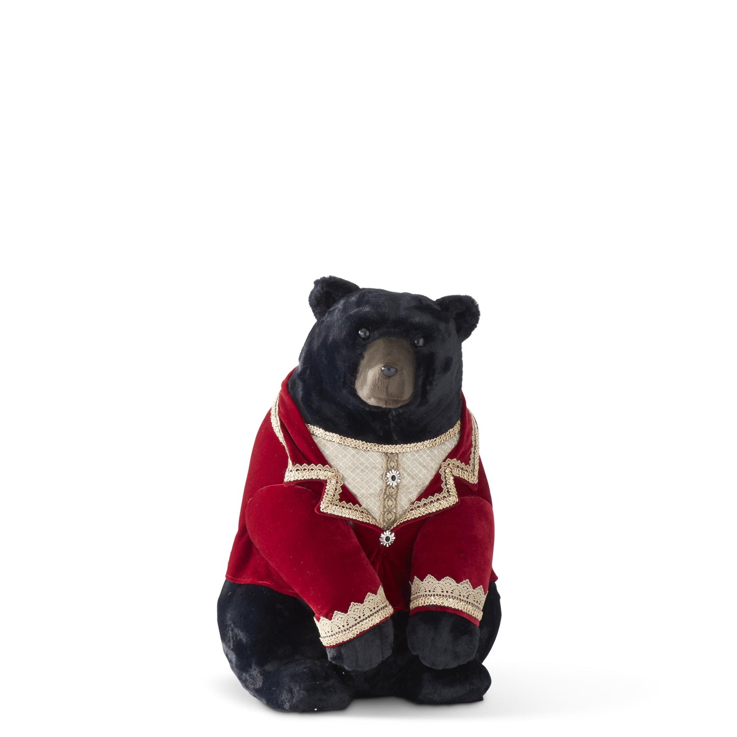 Bear in Burgundy & Gold Velvet Coat - Sitting