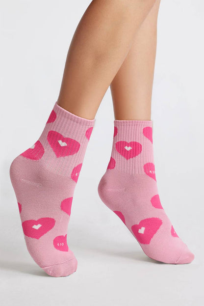 Valentine Heart Vibe Ribbed Trim Crew Socks