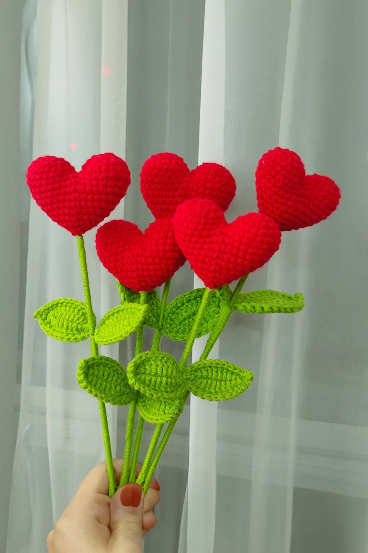 Valentine's Heart Flower Knitted Stem