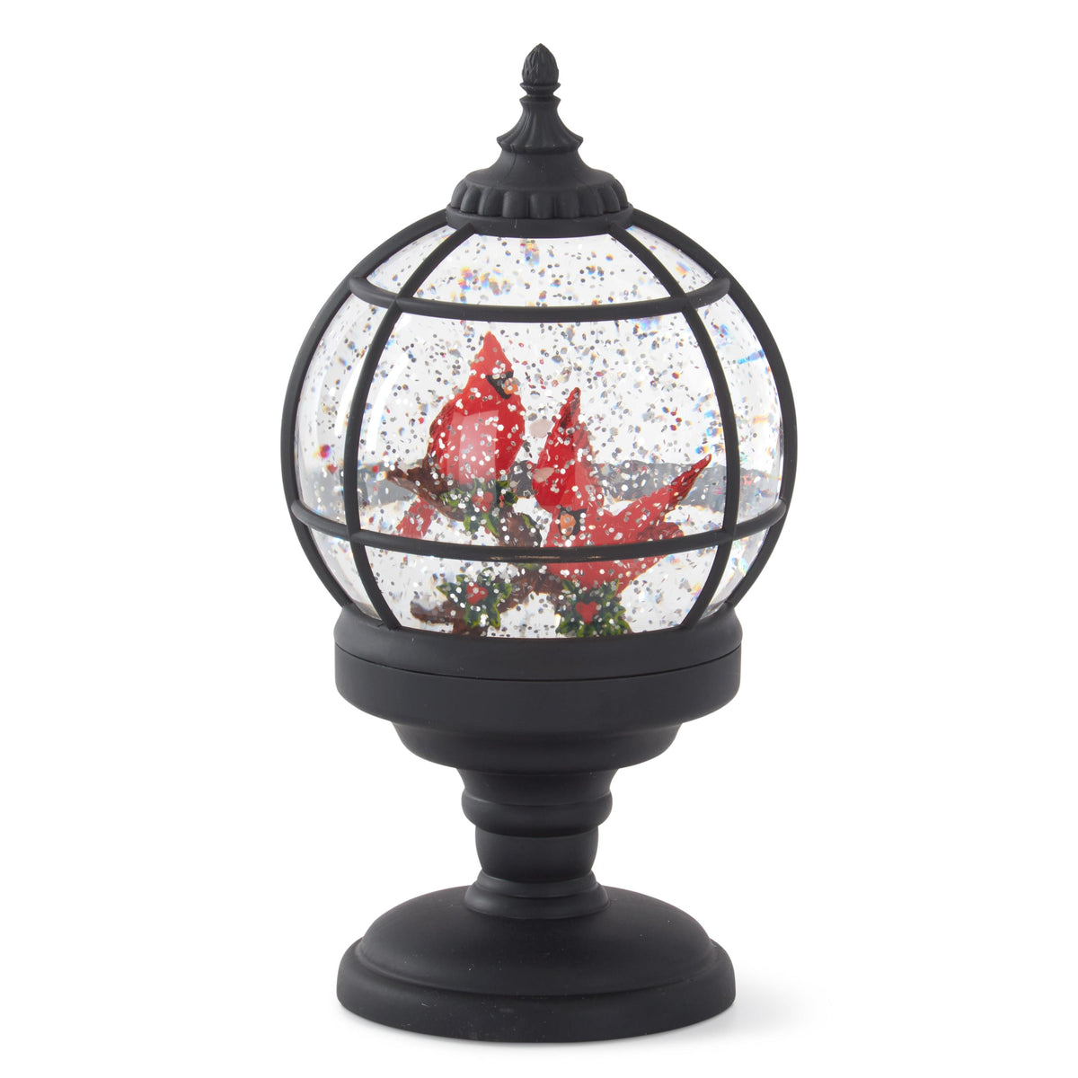 Black Grid Cardinals Water Spinning LED Snow Globe