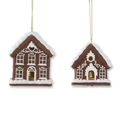Gingerbread House LED Ornaments with White Glittered Icing