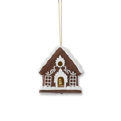 Gingerbread House LED Ornaments with White Glittered Icing