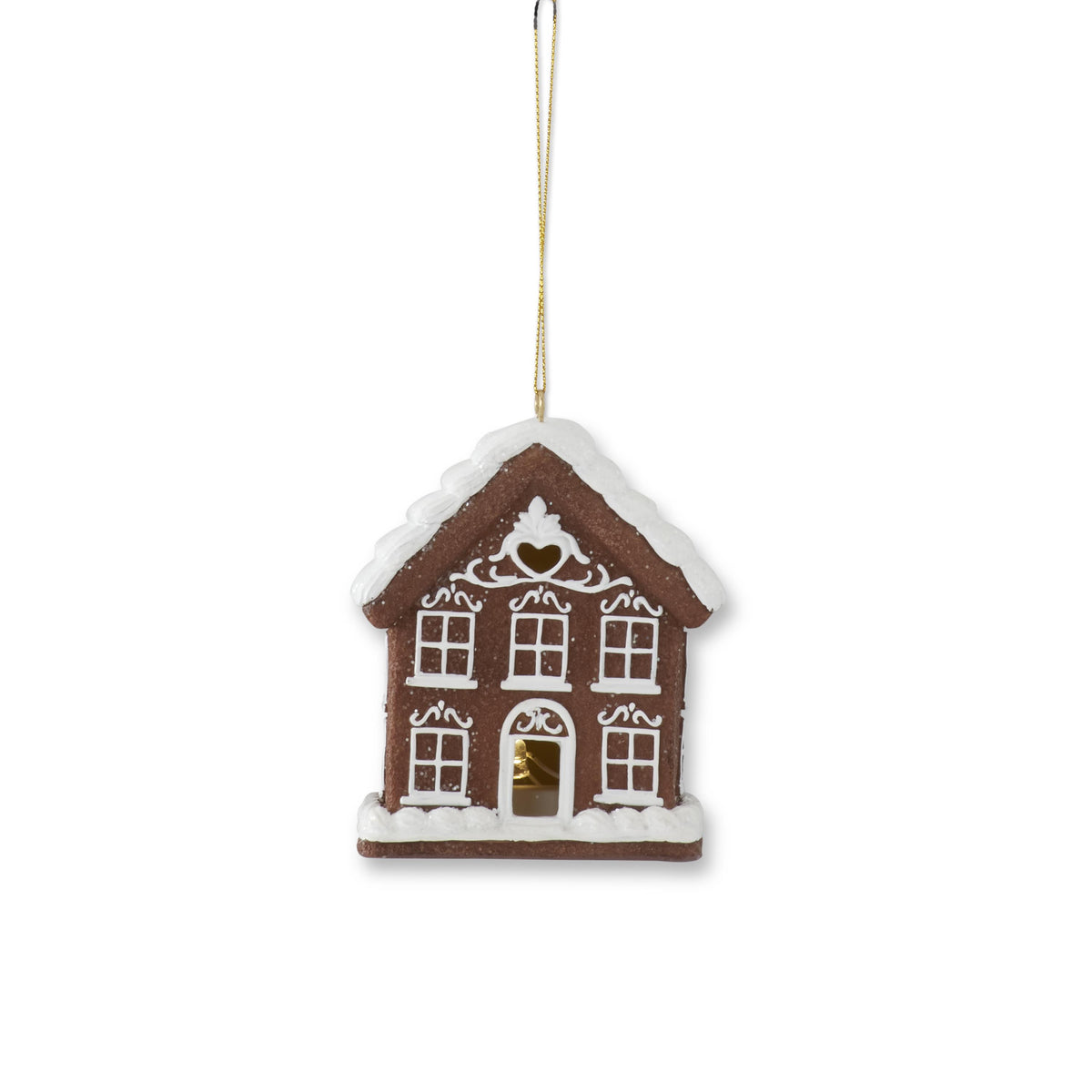 Gingerbread House LED Ornaments with White Glittered Icing