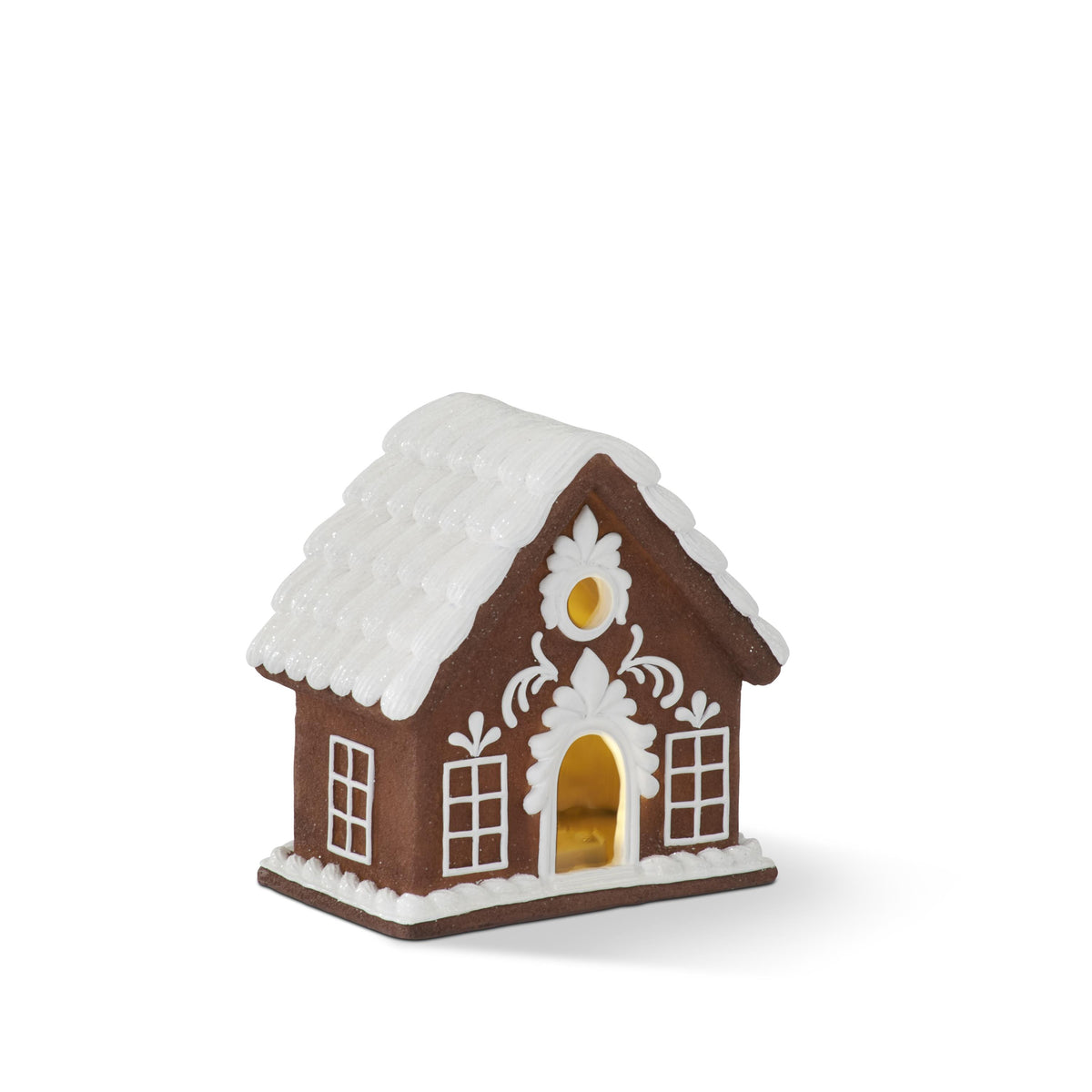Small Resin LED Gingerbread House with White Glittered Icing
