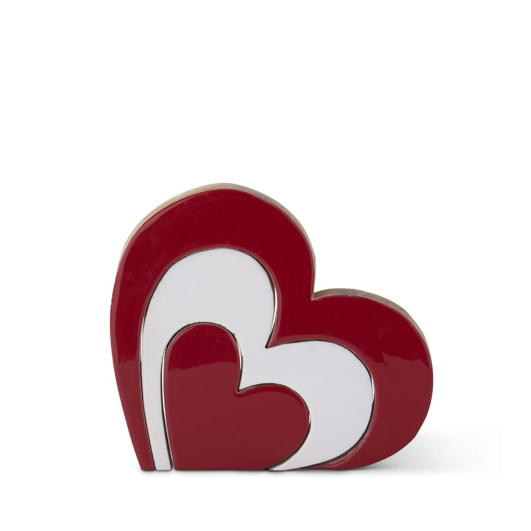 Wood Red & White Enameled Heart Cutout