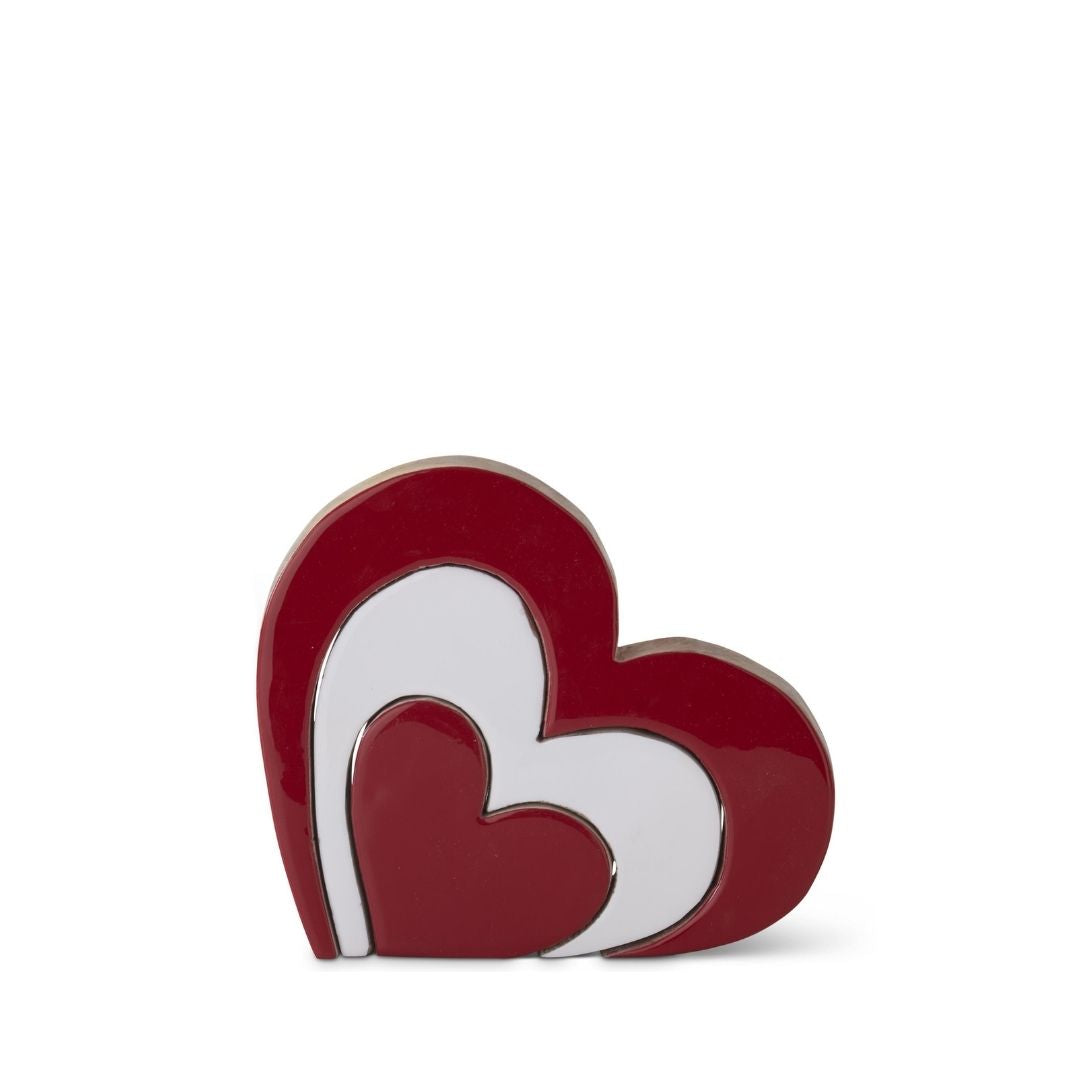 Wood Red & White Enameled Heart Cutout